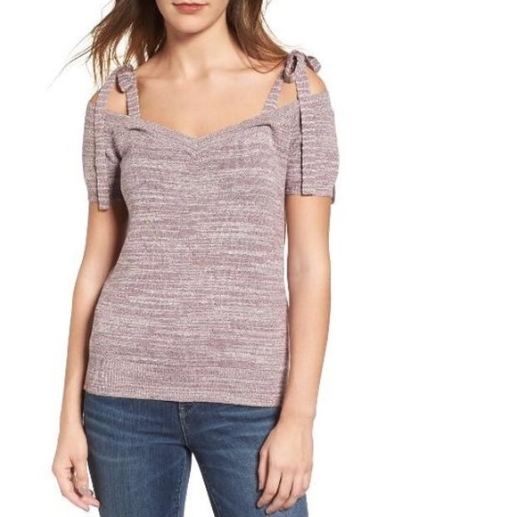 Flirty Pink Marbled Off Shoulder Knit Bow Top - Picture 8 of 8